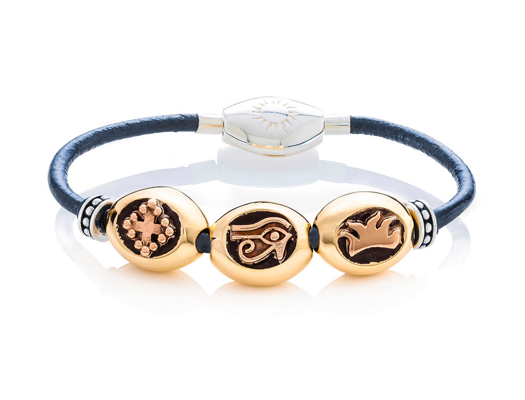 Golden Classic Bracelet on Leather - large charms