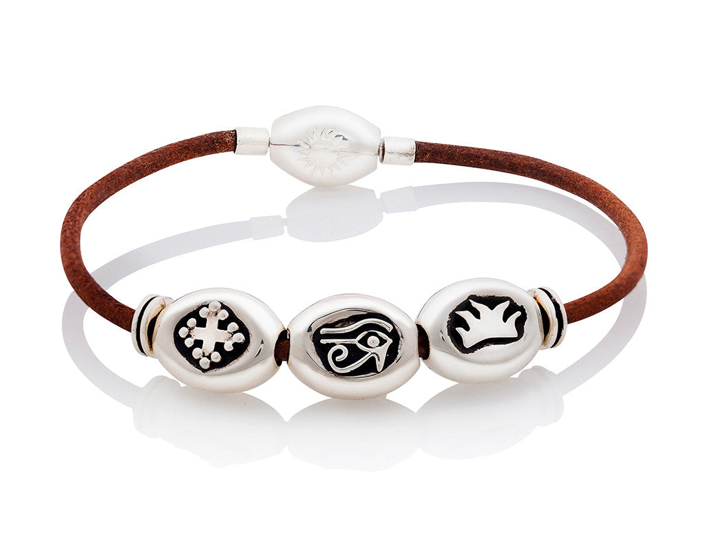 Silver Classic Bracelet on Tan Leather - Large Charms