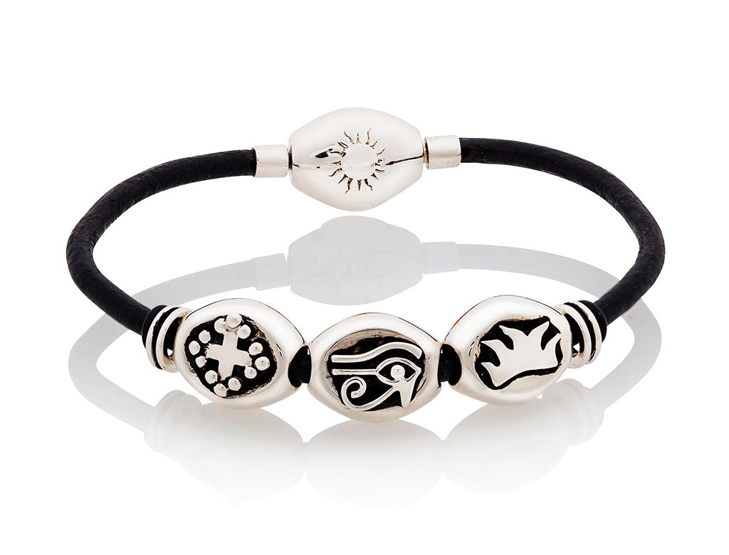 Silver Classic Bracelet on Black Leather - Small Charms